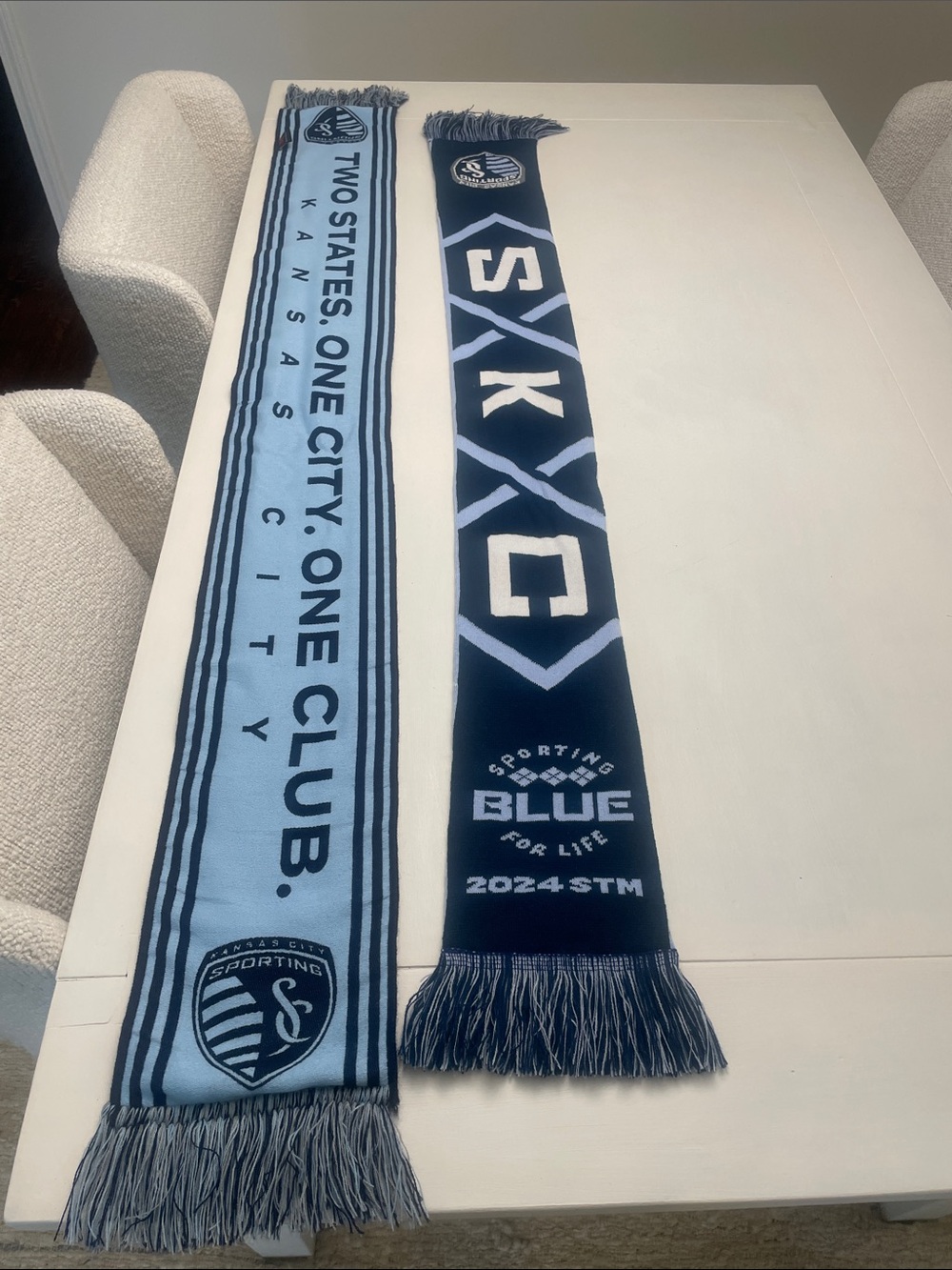 Two Blue & Light Blue Sporting KC Scarves